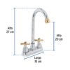 Código: 45621 Mezcladora lavabo 4' cromo-oro, tipo bar, cruceta, AQUA AQM-61G