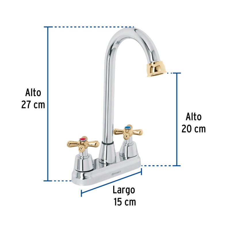 AQM-61GFC2.jpg Código: 45621 Mezcladora lavabo 4' cromo-oro, tipo bar, cruceta, AQUA AQM-61G