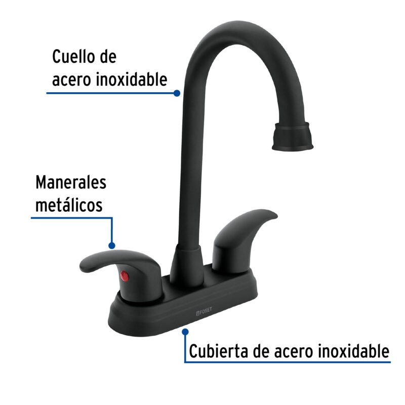 AQM-62MFC1.jpg Código: 45623 Mezcladora lavabo 4' negro, tipo bar, palanca, AQUA AQM-62M