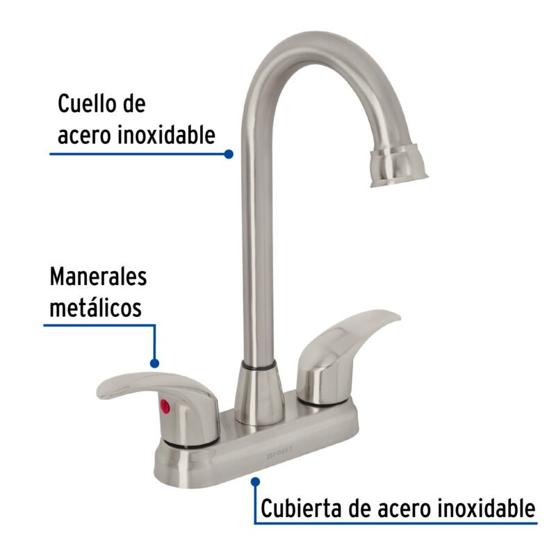 AQM-62NFC1.jpg Código: 45622 Mezcladora lavabo 4' satín, tipo bar, palanca, AQUA AQM-62N