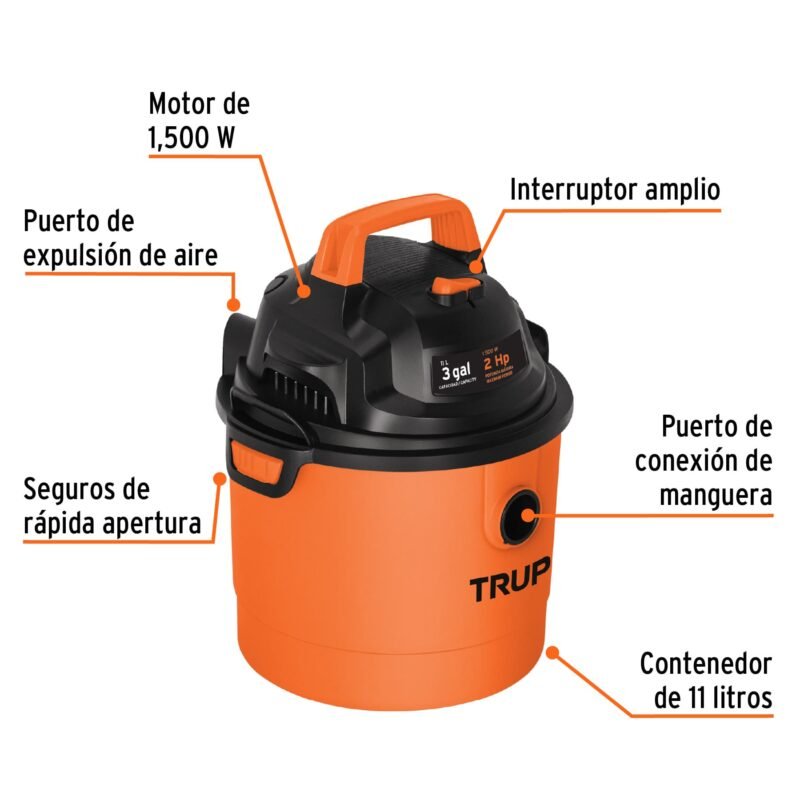 Código: 12091 Aspiradora de sólidos y líquidos, 3 gal, plástica, Truper ASP-03