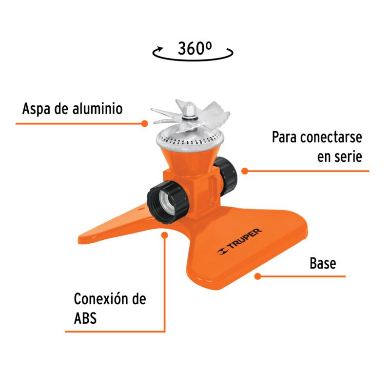 ASP-50FC1.jpg Código: 10329 Aspersor base metálica, con aspas de aluminio, Truper ASP-50