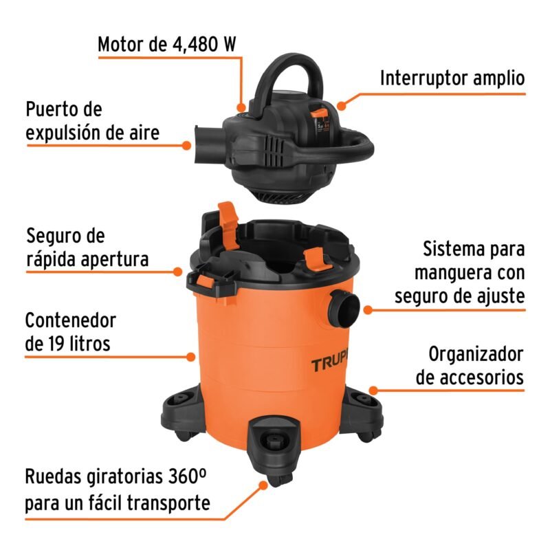 ASP-5SFC1.jpg Código: 101521 Aspiradora sólidos y líquidos, 5 gal, soplador desmontable ASP-5S