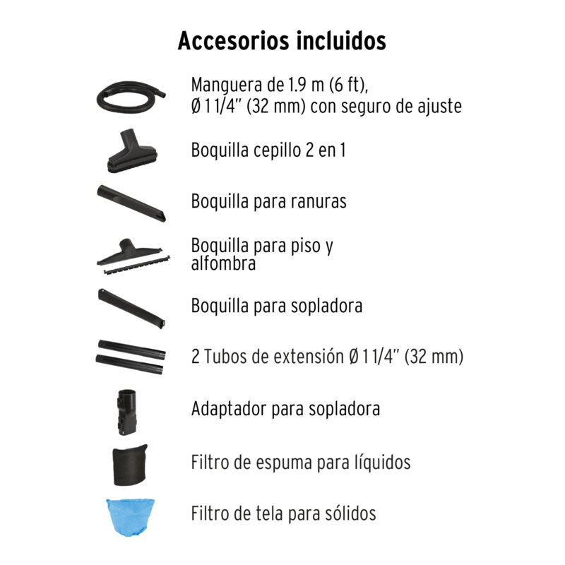 ASP-5SFC2.jpg Código: 101521 Aspiradora sólidos y líquidos, 5 gal, soplador desmontable ASP-5S