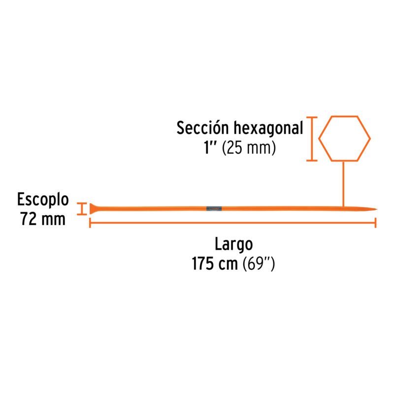 BAP-175FC2.jpg Código: 10762 Barreta de punta de 1'x175 cm, escoplo 72 mm,Truper BAP-175