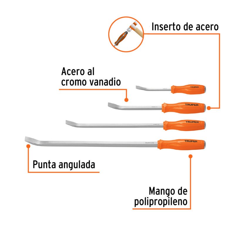 BAPA-J4FC1.jpg Código: 101047 Juego con 4 barras de palanca, Truper BAPA-J4