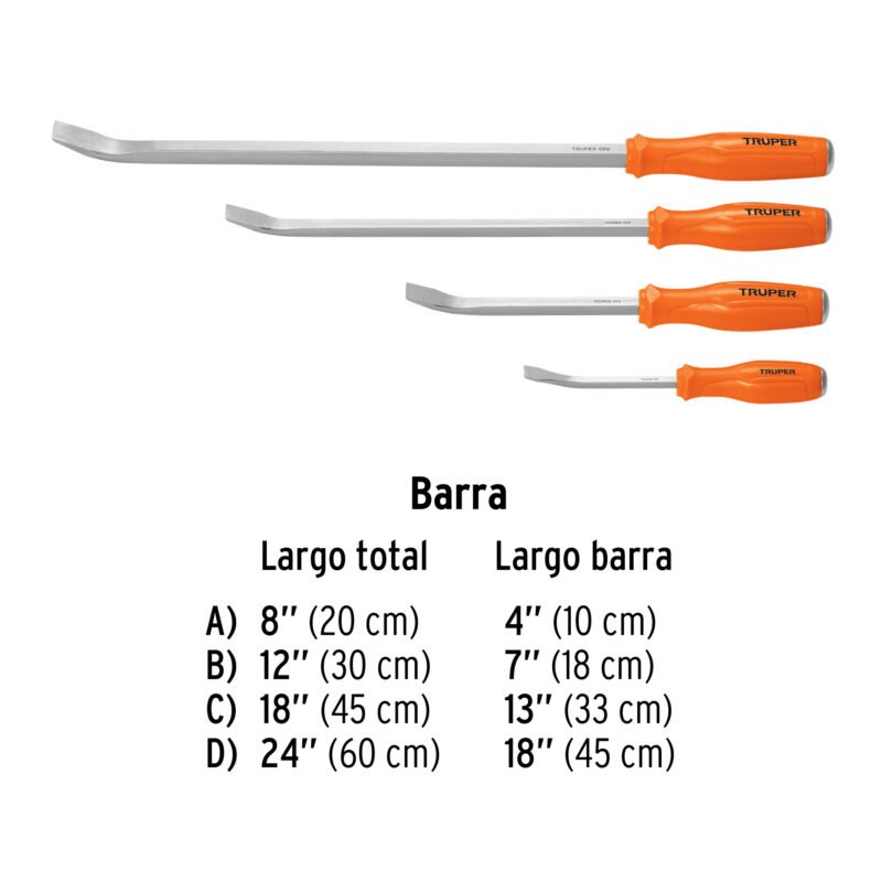 BAPA-J4FC2.jpg Código: 101047 Juego con 4 barras de palanca, Truper BAPA-J4