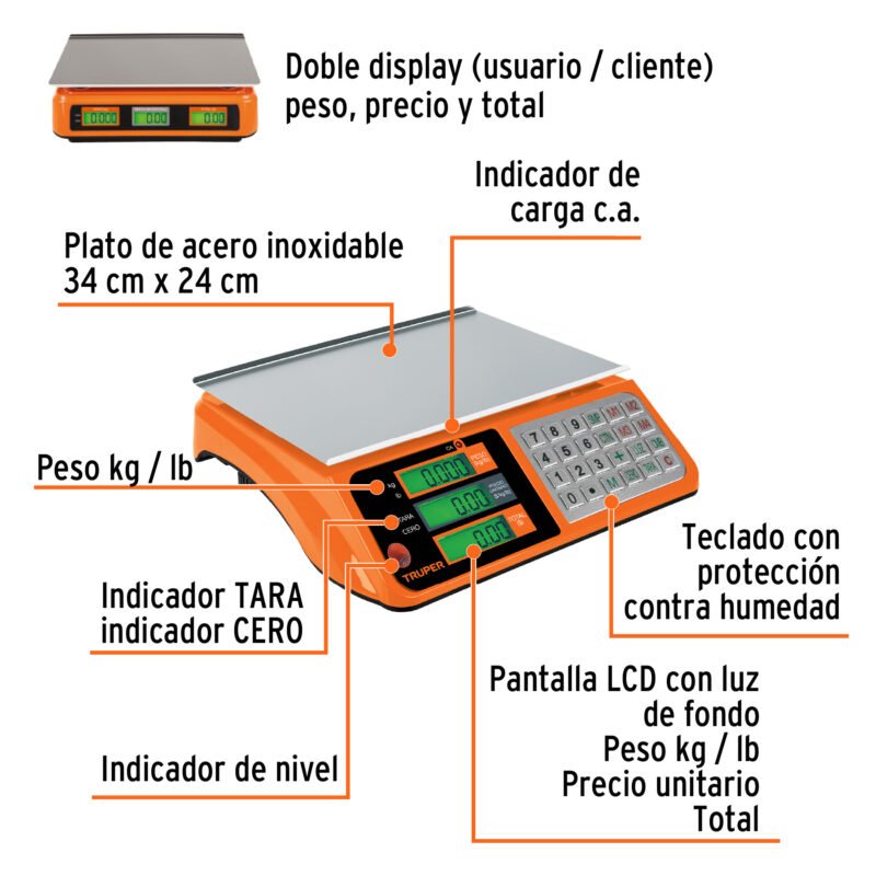 BASE-40FC1.jpg Código: 15241 Báscula electrónica multifunciones 40 kg, Truper BASE-40