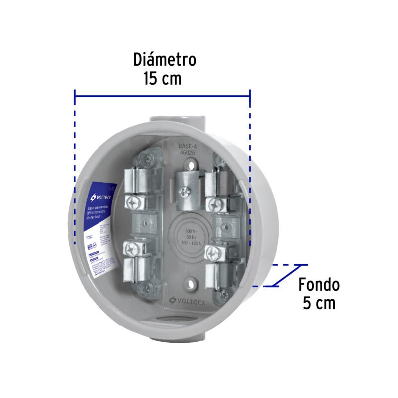 BASE-4FC2.jpg Código: 46025 Base para watthorímetro, 4 terminales, Volteck BASE-4