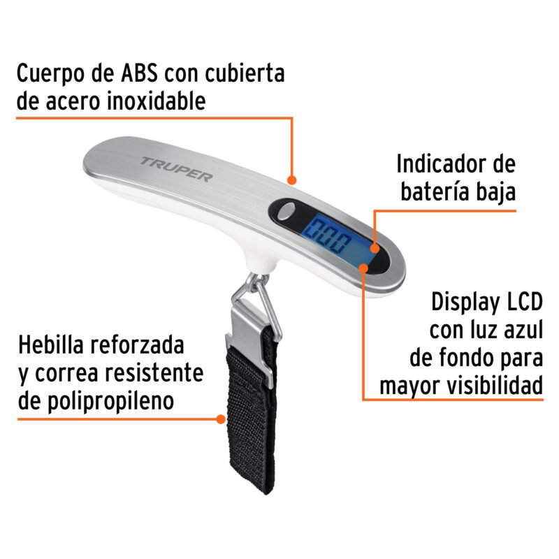 BASE-50MFC1.jpg Código: 100787 Báscula electrónica para equipaje, de pilas, 50 kg, Truper BASE-50M