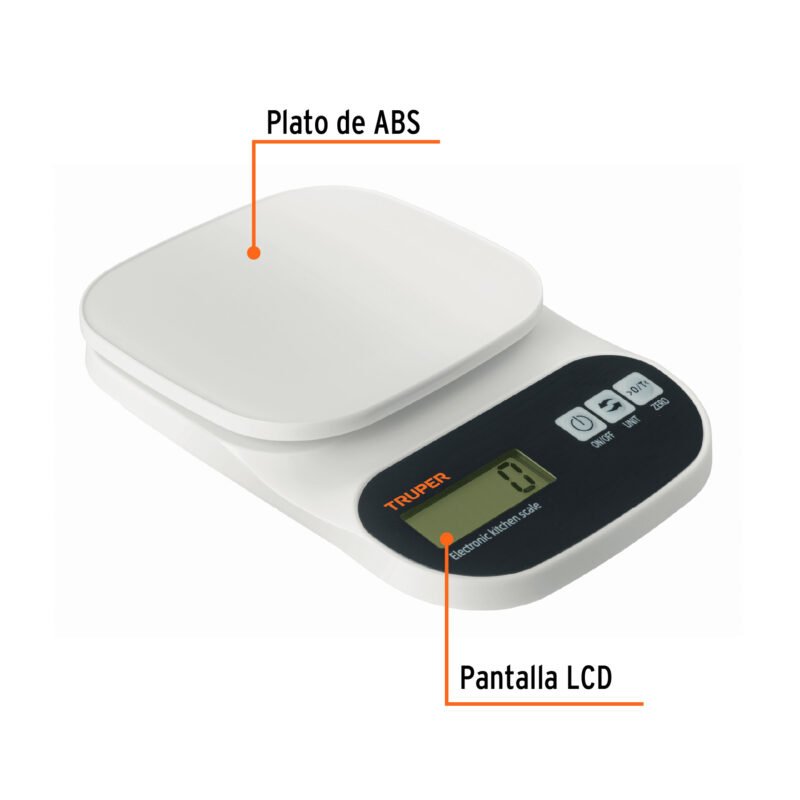 BASE-5EPFC1.jpg Código: 15161 Báscula digital para cocina, plato de ABS, 5 kg, Truper BASE-5EP