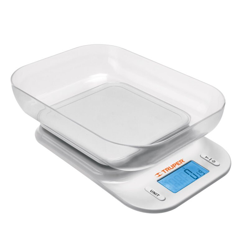 BASE-5T.jpg Código: 102421 Báscula digital para cocina, con tazón, 5 kg, Truper BASE-5T