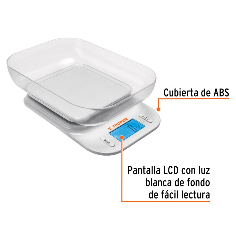 BASE-5TFC2.jpg Código: 102421 Báscula digital para cocina, con tazón, 5 kg, Truper BASE-5T