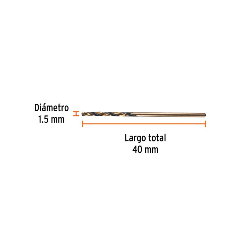 BAV-15FC2.jpg Código: 14123 Broca HSS 1.5 mm Trugold para metal, Truper Expert BAV-15
