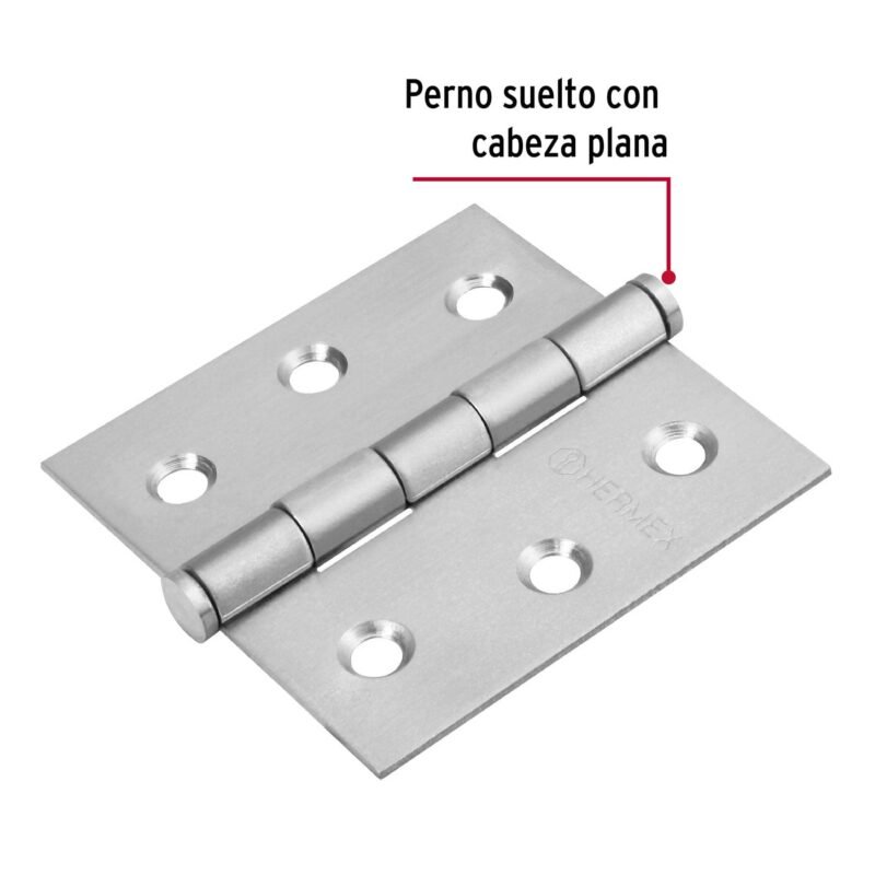 Código: 43226 Bisagra cuadrada 2-1/2' acero inox, cabeza plana, HERMEX BC-254P