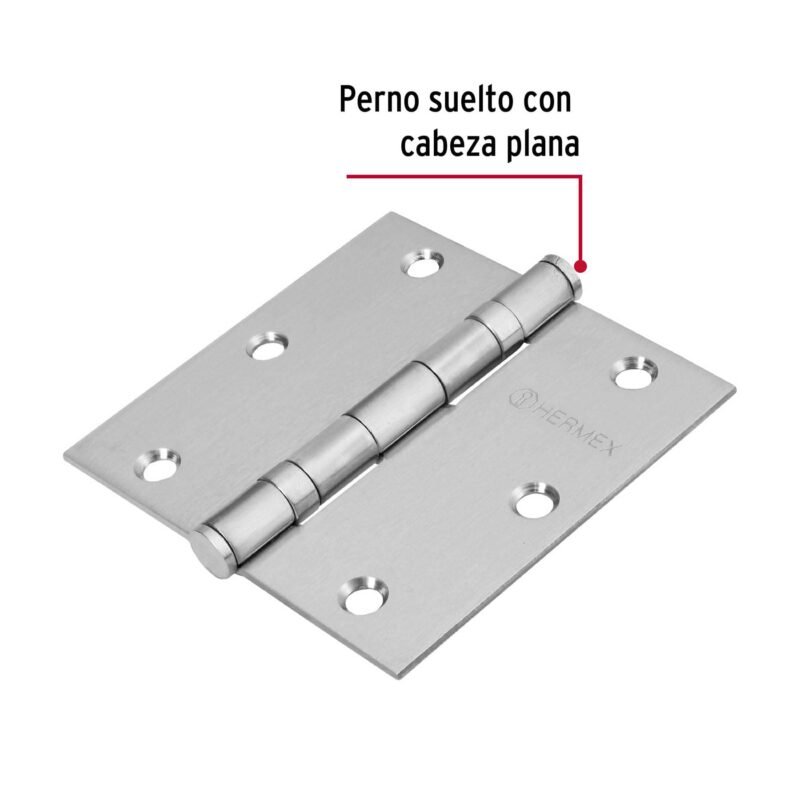 BC-354PFC1.jpg Código: 43228 Bisagra cuadrada 3-1/2' acero inox, cabeza plana, HERMEX BC-354P