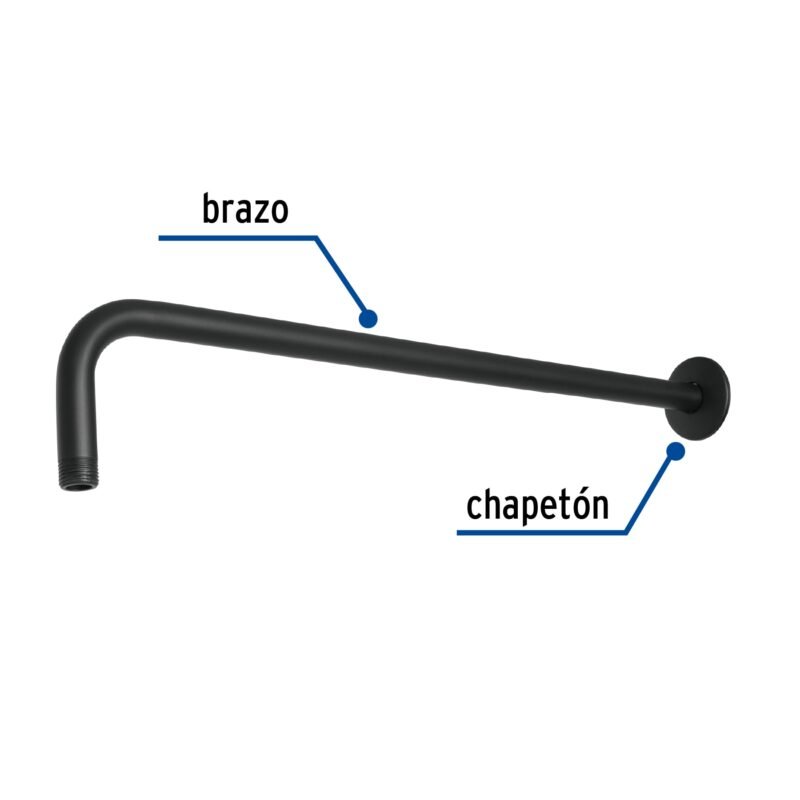 Código: 47754 Brazo recto 50 cm con chapetón para regadera, negro mate BCH-650M