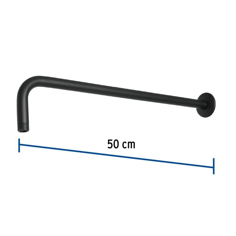 Código: 47754 Brazo recto 50 cm con chapetón para regadera, negro mate BCH-650M