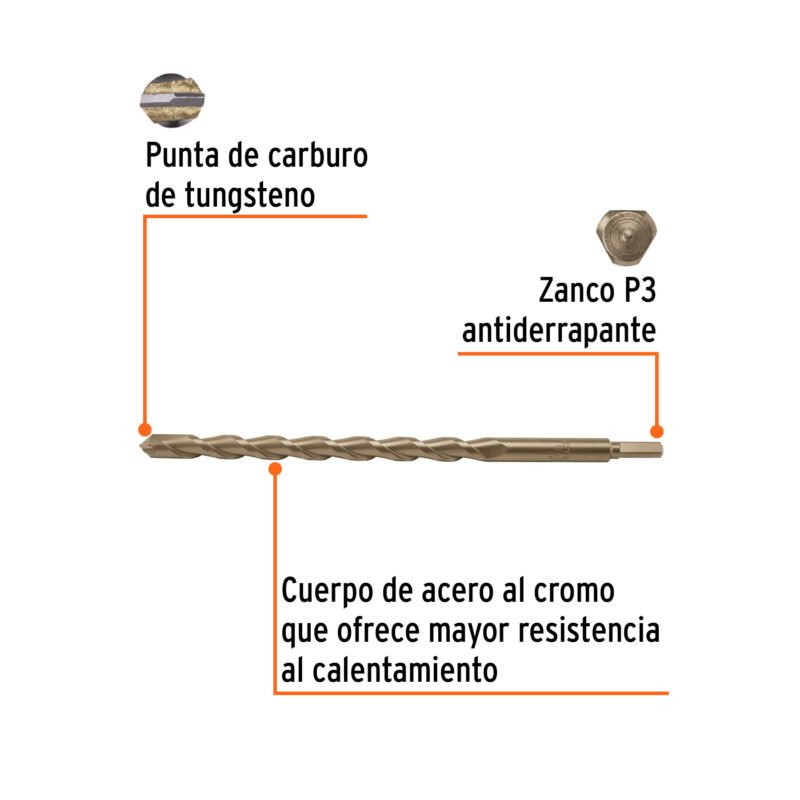 Código: 102354 Broca para concreto 16 x 300 mm, Truper BCT-16X300