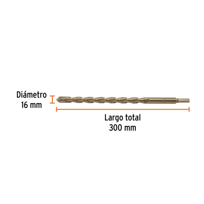 Código: 102354 Broca para concreto 16 x 300 mm, Truper BCT-16X300