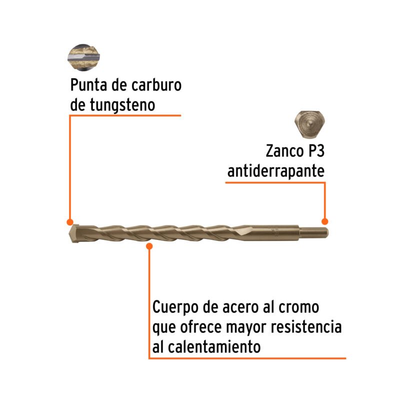 BCT-19X300FC1.jpg Código: 102356 Broca para concreto 19 x 300 mm, Truper BCT-19X300