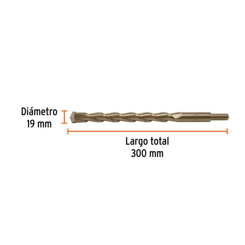 BCT-19X300FC2.jpg Código: 102356 Broca para concreto 19 x 300 mm, Truper BCT-19X300