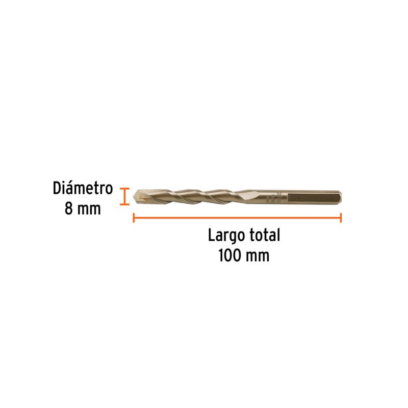 BCT-8X100FC2.jpg Código: 102345 Broca para concreto 8 x 100 mm, Truper BCT-8X100