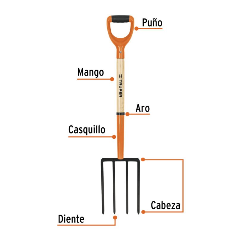BJ-4PCFC1.jpg Código: 101540 Bieldo para jardín, 4 dientes cuadrados, mgo 29', puño 'Y' BJ-4PC