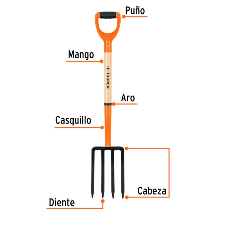 BJ-4PFC1.jpg Código: 11018 Bieldo para jardín, 4 dientes, mgo 29', puño 'Y', TRUPER BJ-4P