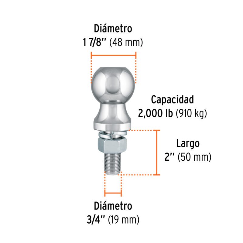 BOLA-20FC2.jpg Código: 44441 Bola de arrastre para remolque, 1-7/8', 2000 lb, Truper BOLA-20