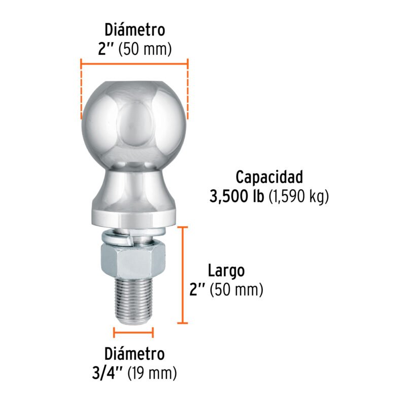 BOLA-35FC2.jpg Código: 44440 Bola de arrastre para remolque, 2', 3500 lb, Truper BOLA-35