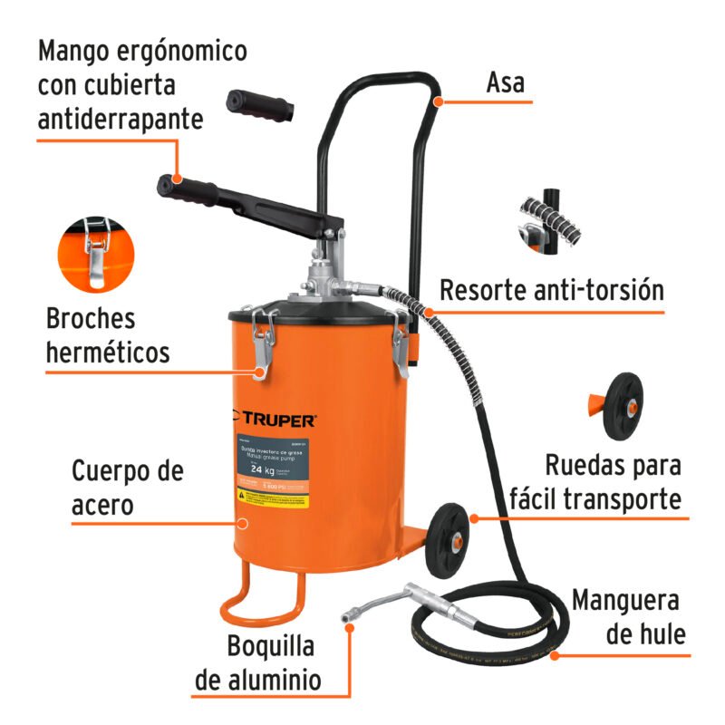 BOMIN-24FC1.jpg Código: 16850 Bomba inyectora de grasa, 24 kg, Truper BOMIN-24