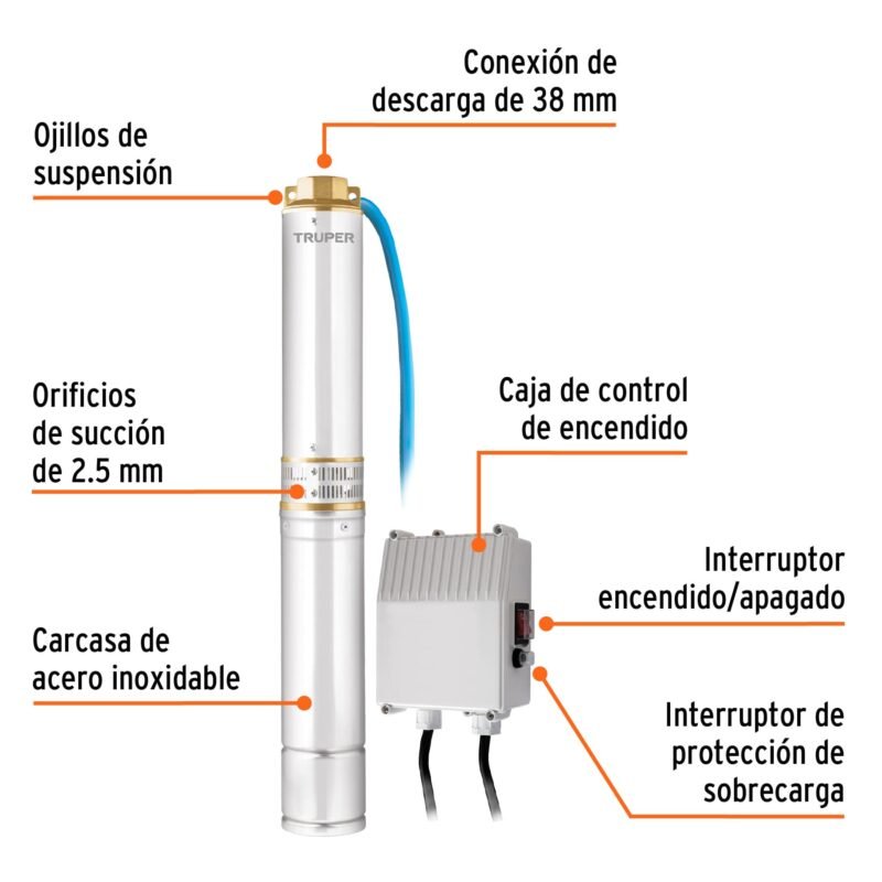 Código: 12625 Bomba sumergible tipo bala, 1HP, uso agrícola, TRUPER BOS-1LM