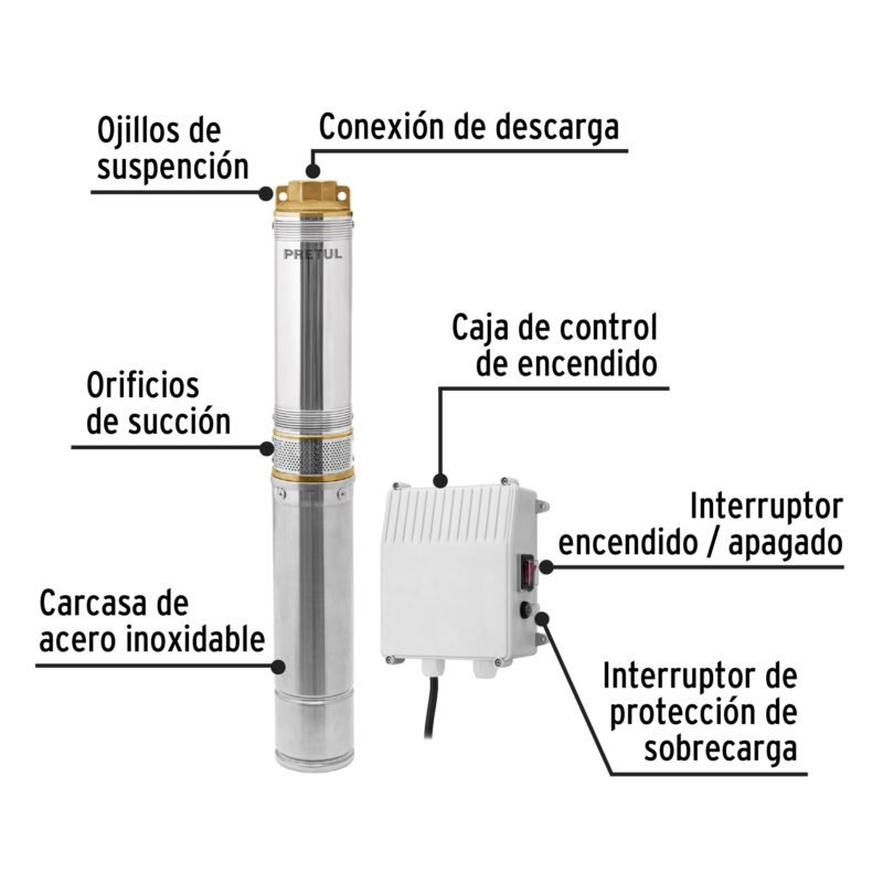 BOS-1LMPFC1.jpg Código: 28203 Bomba sumergible tipo bala, 1HP, uso agrícola, PRETUL BOS-1LMP