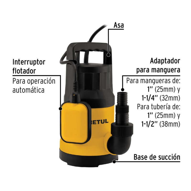 BOS-1LPPFC1.jpg Código: 27197 Bomba sumergible plástica, 1 HP para agua limpia, Pretul BOS-1LPP