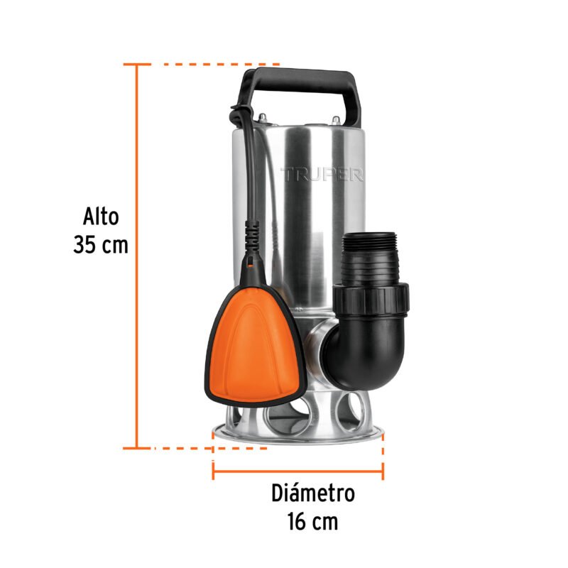 BOS-1SMFC2.jpg Código: 12607 Bomba sumergible acero inoxidable, agua sucia, 1 HP, TRUPER BOS-1SM
