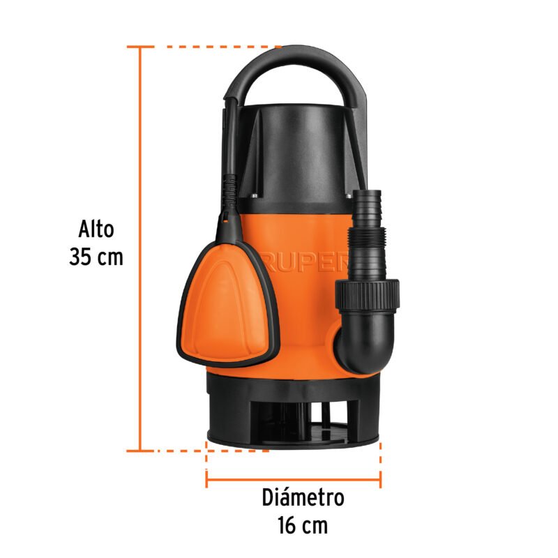 BOS-1SPFC2.jpg Código: 12603 Bomba sumergible plástica, 1 HP para agua sucia, Truper BOS-1SP