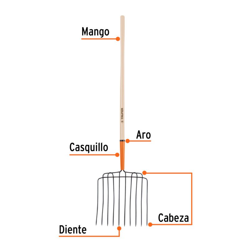BPJ-10LFC1.jpg Código: 102562 Bieldo para estiércol 10 dientes, mgo largo 48', cab/soldada BPJ-10L