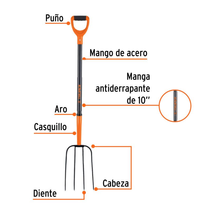 BPJ-4MCFC1.jpg Código: 102113 Bieldo para paja, 4 dientes, mgo de acero 37',puño'Y' TRUPER BPJ-4MC