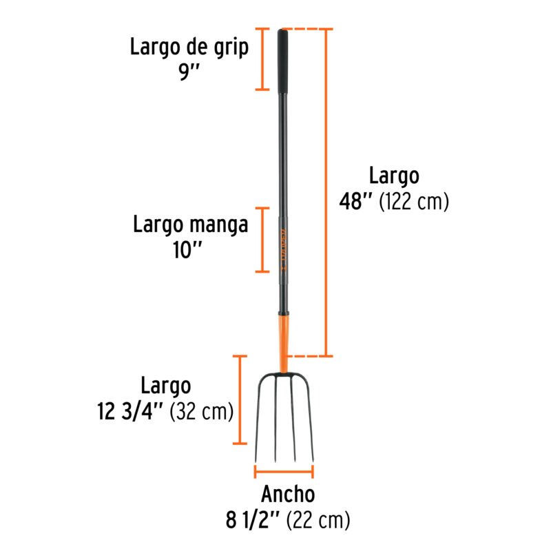 BPJ-4MFC2.jpg Código: 102100 Bieldo para paja, 4 dientes, mgo largo de acero 48' TRUPER BPJ-4M