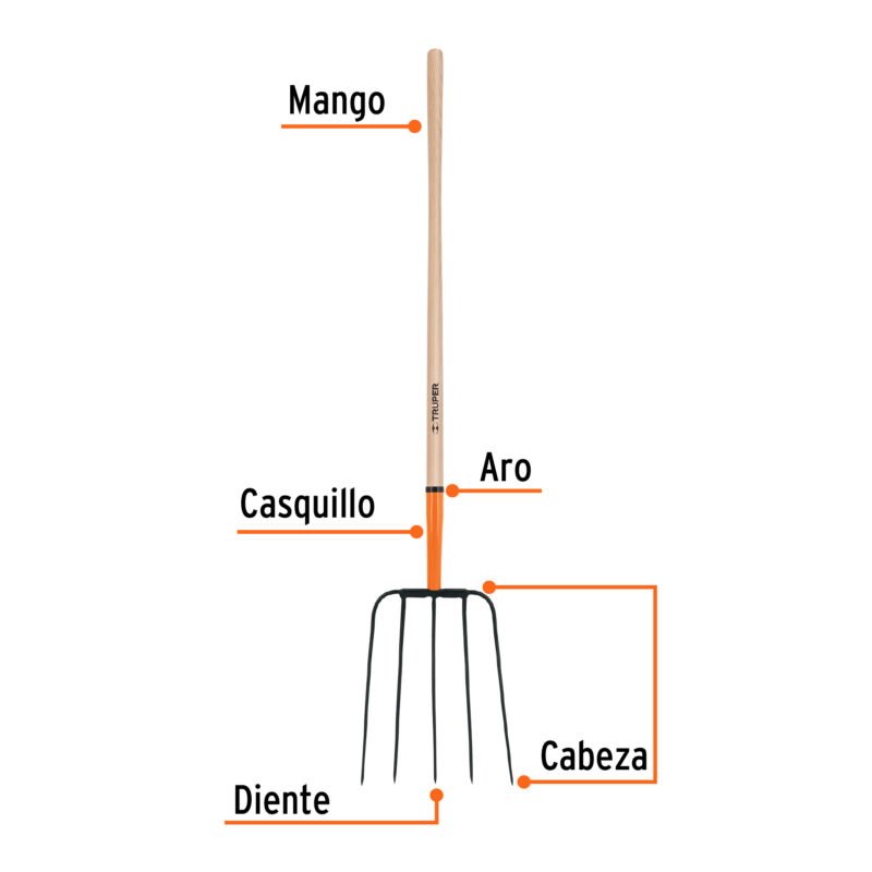 BPJ-5BFC1.jpg Código: 11008 Bieldo para paja, 5 dientes, mgo largo 48',cab/grande TRUPER BPJ-5B