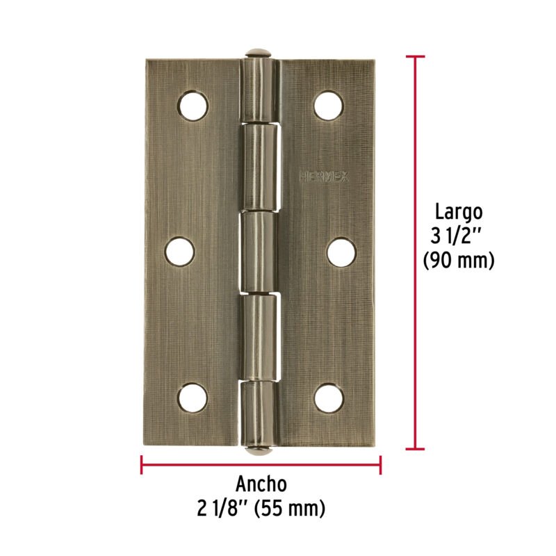 Código: 46914 Bisagra rectangular 3-1/2' latón antiguo, HERMEX BR-352