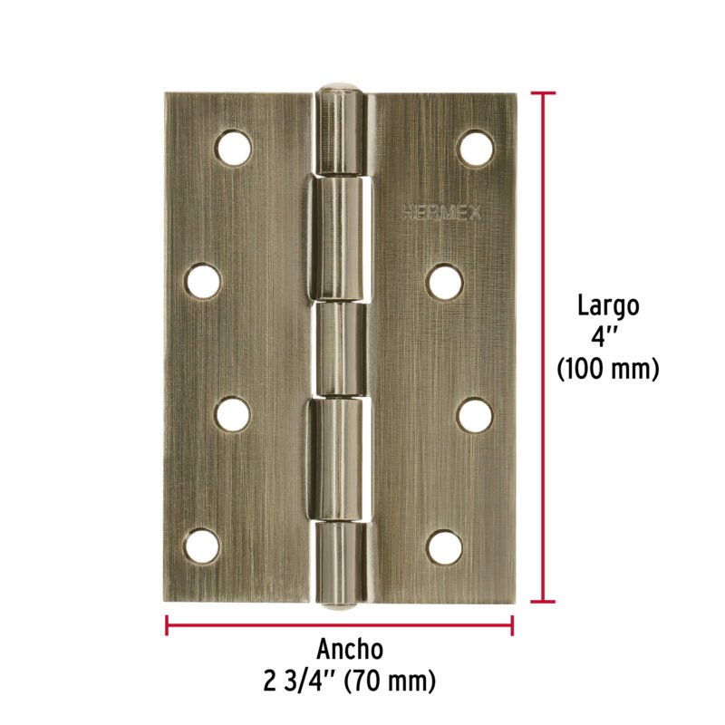 Código: 46915 Bisagra rectangular 4' latón antiguo, HERMEX BR-402