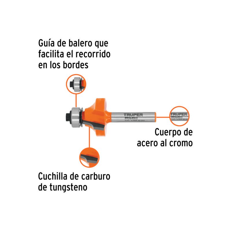 BROU-RD1XFC1.jpg Código: 11469 Broca para router, redondeado, 1' con balero, Truper BROU-RD1X