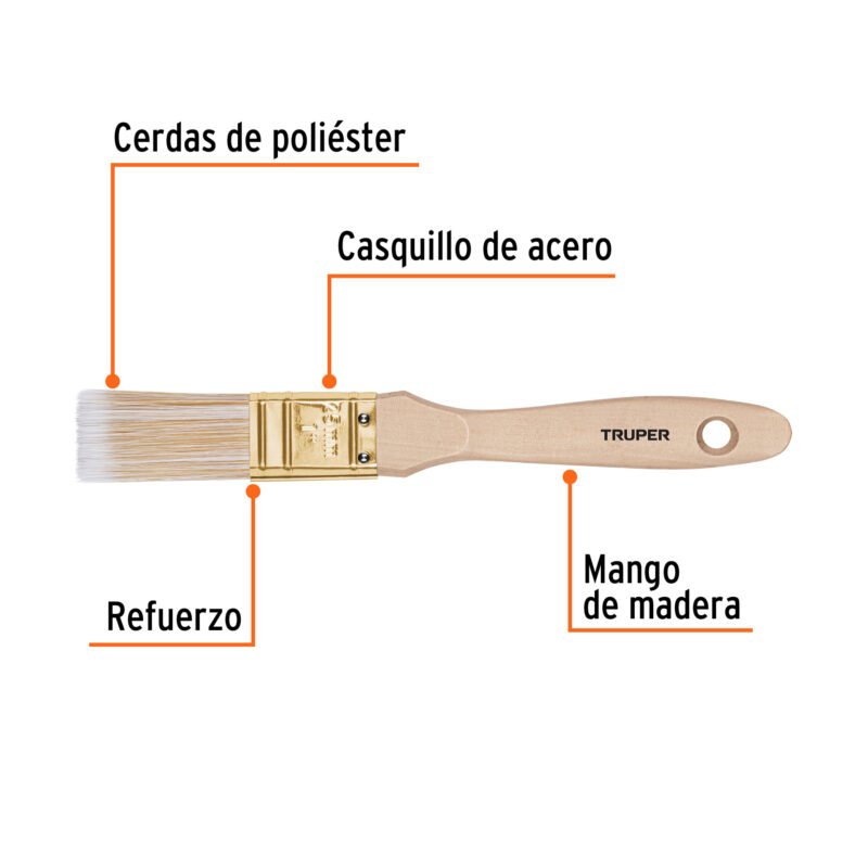 BRT-1SFC1.jpg Código: 13342 Brocha cerdas sintéticas 1' corte recto, mango de madera BRT-1S