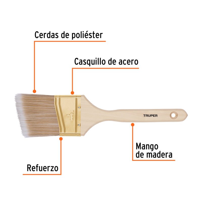 BRT-3ASFC1.jpg Código: 13341 Brocha cerdas sintéticas 3' corte angular, mango de madera BRT-3AS