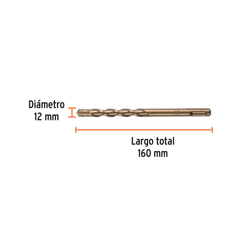 BS-12X160FC2.jpg Código: 101188 Broca SDS Plus 12 x 160 mm, Truper BS-12X160