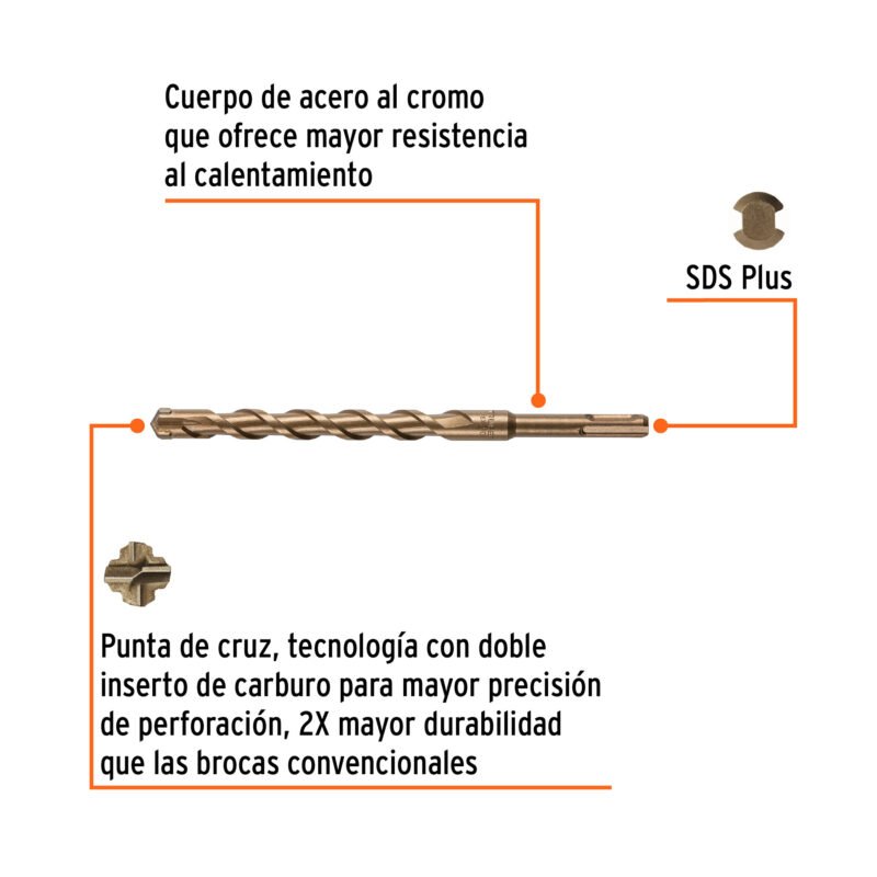 BS-16X210FC1.jpg Código: 101204 Broca SDS Plus 16 x 210 mm, Truper BS-16X210