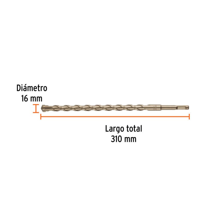 BS-16X310FC2.jpg Código: 101205 Broca SDS Plus 16 x 310 mm, Truper BS-16X310