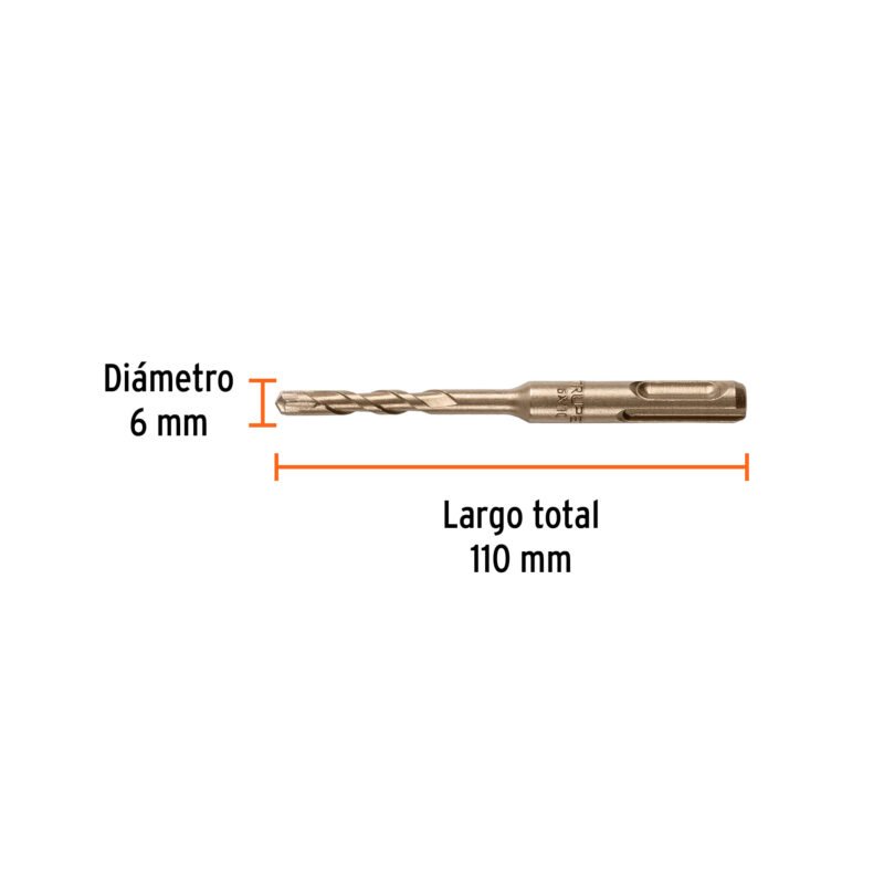 BS-6X110FC2.jpg Código: 101108 Broca SDS Plus 6 x 110 mm, Truper BS-6X110